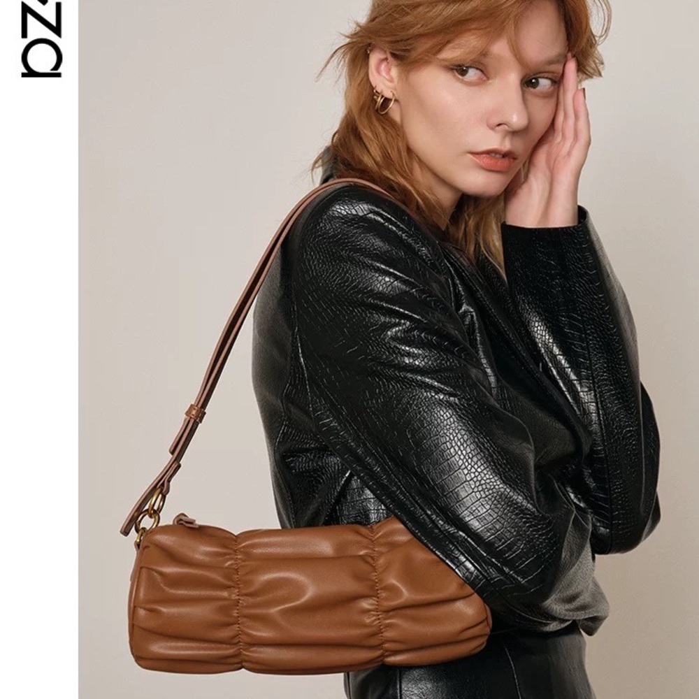 AZA x Micro Kingpin Gold Gathered Barrel Tube Bag Crossbody Chain Strap Purse B6